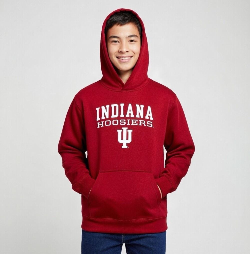 Indiana HOOSIERS Youth XL 16-18 Red Pull Over Hooded Sweat Shirt Coliseum